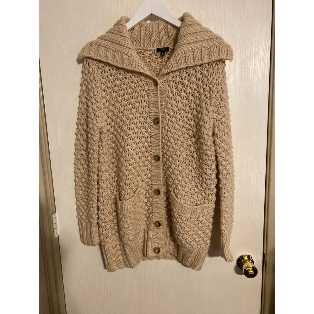 Talbots Petites Cream Beige Wool Alpaca Blend Chunky Knit Shawl Cardigan MP
0526